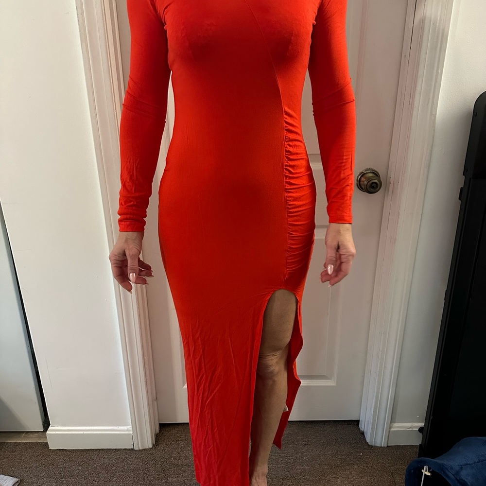 Elegant Red Long Sleeve Dress
